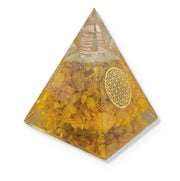 GEMSCITE Citrine Orgonite Pyramid front view with warm amber glow for meditation