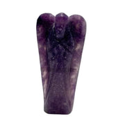 GEMSCITE Lepidolite guardian angel with pouch rests serene, ready for meditation and protection.