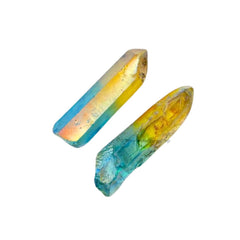 GEMSCITE Yellow Aqua Aura Quartz point on velvet bag ready as a gift