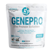 GENEPRO GEN. 3 unflavored protein powder tub front, versatile for smoothies.