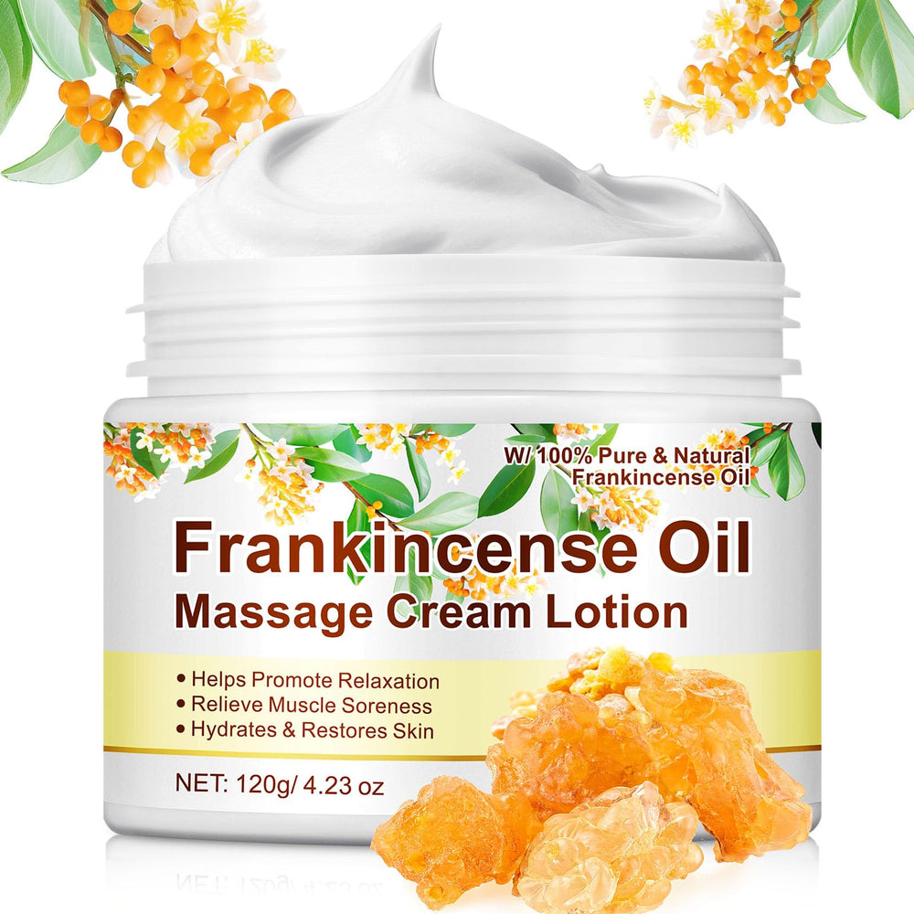 Generic frankincense balm packaging and smooth texture shown for daily use