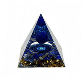 Generic Handmade Orgone Pyramid amethyst-obsidian closeup on desk; boosts focus and calm