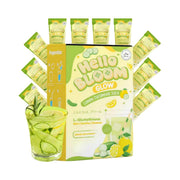 Generic Hello Bloom Glow lemon cucumber powder packaging for easy daily skin hydration ritual.