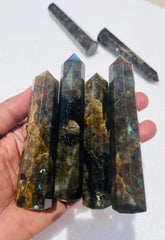 Generic Labradorite points and towers, 3-4 inches, enhances ambiance and focus.