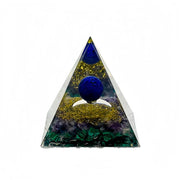 Generic Orgone Pyramid with amethyst and obsidian, front view for calm energy.