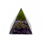 Generic Orgone Pyramid amethyst and obsidian front view for positive energy on a desk