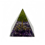 Generic Orgone Pyramid amethyst and obsidian front view for positive energy on a desk