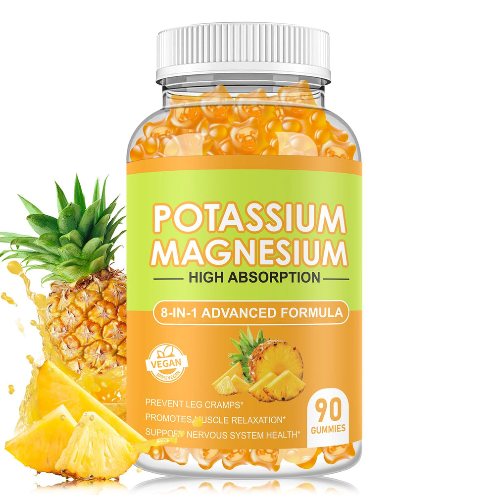 Generic potassium magnesium gummies bottle front supports daily electrolyte balance.