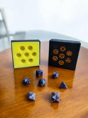 Generic Sodalite sacred geometry set with seven stones and box, elegant display option