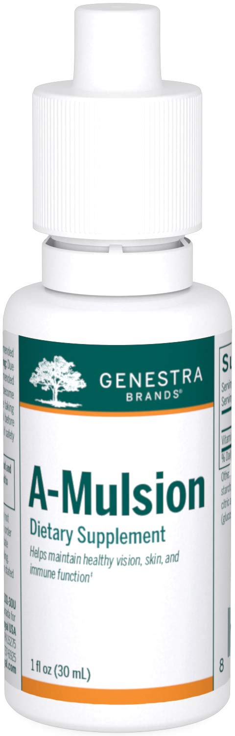 Genestra A-Mulsion citrus bottle highlighting vitamin A liquid for immune support and skin health
