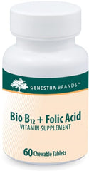 Genestra Bio B12 Folic Acid chewable tablet dispensing demonstrates easy daily supplementation.