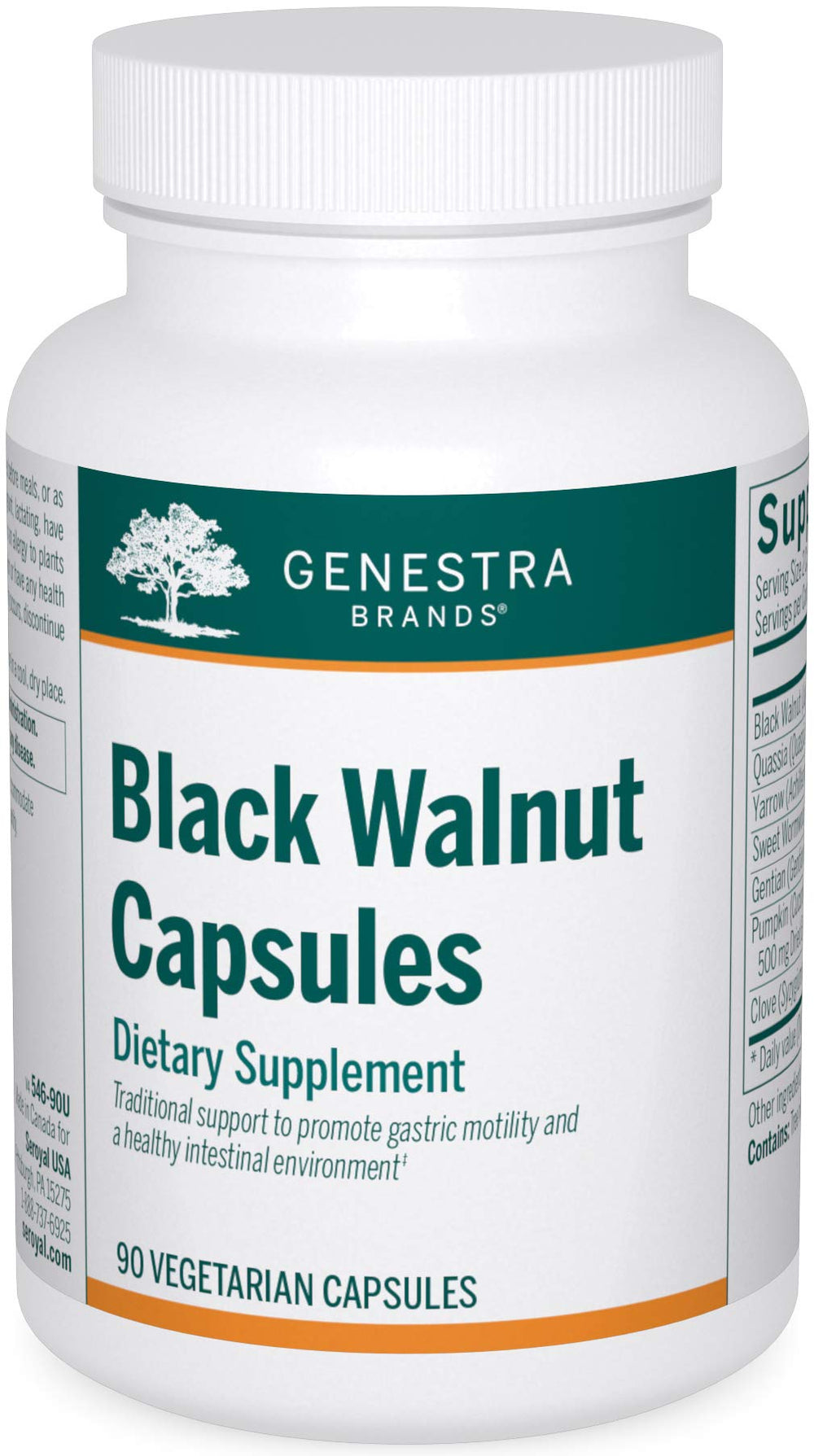 Genestra Brands Black Walnut Capsules bottle demonstrating digestive support for daily wellness.