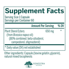Genestra Brands Col-Sterol bottle label, clear packaging for daily lipid support.