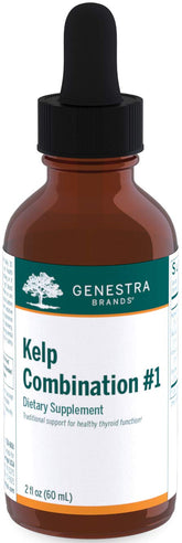 Genestra Brands Kelp Combination #1 bottle front shows vegan liquid formula for digestive comfort