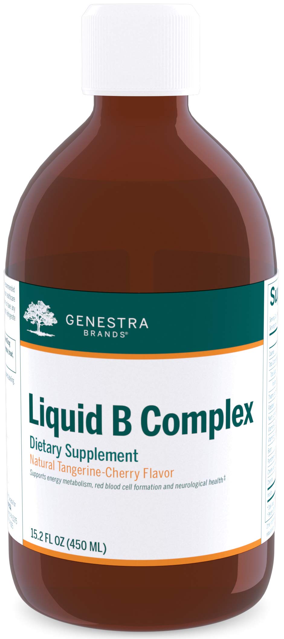 Genestra Brands Liquid B Complex bottle front view highlighting citrus flavor.