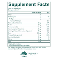 Genestra Brands Liquid B Complex being poured into a glass for immune support.