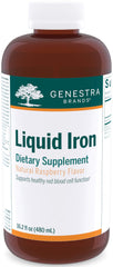 Genestra Brands Liquid Iron bottle with label, highlighting daily mineral support.
