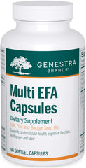Genestra Brands Multi EFA capsules bottle front highlights a heart-friendly blend for daily wellness.