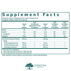 Genestra Brands Super EFA Liquid label closeup highlights the strawberry flavor