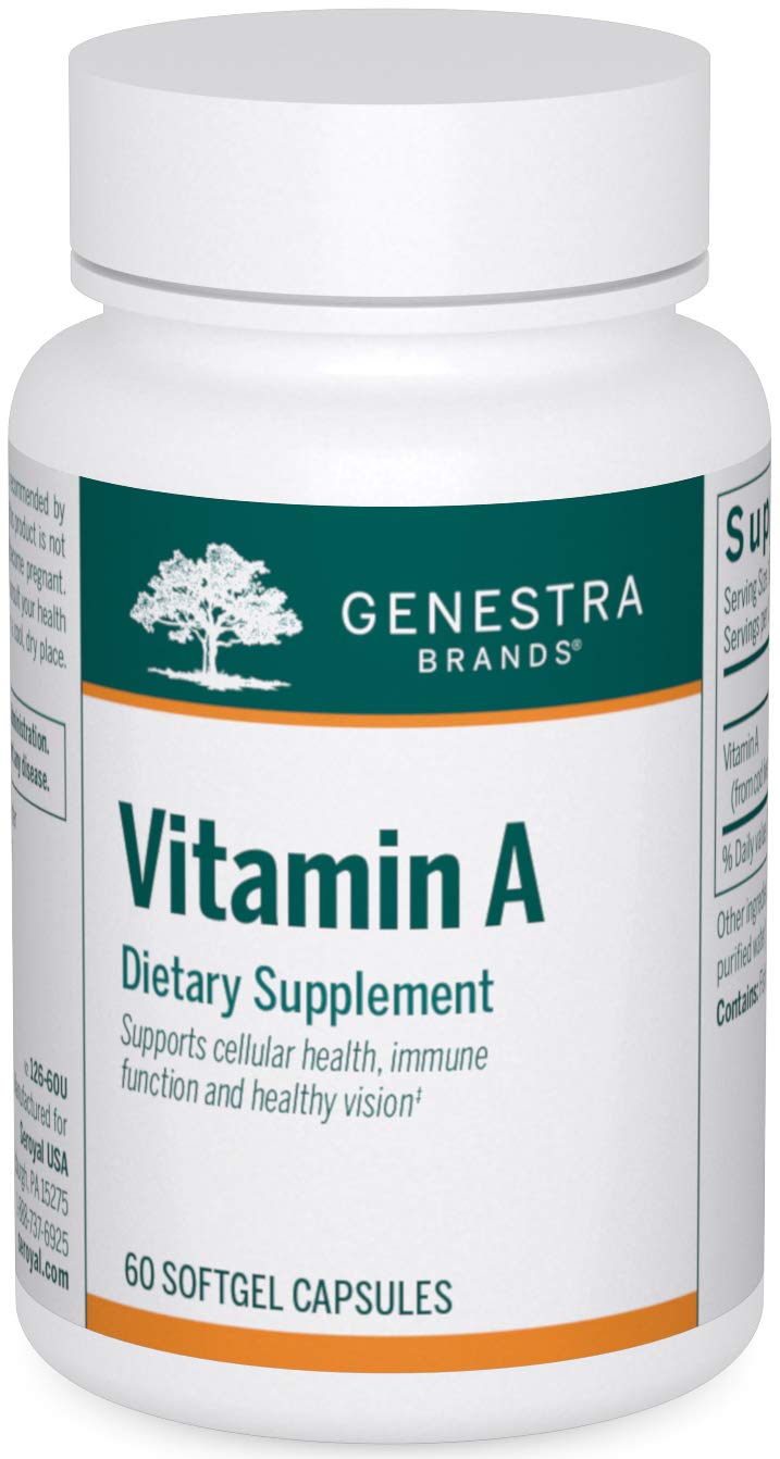 Genestra Brands Vitamin A softgel bottle for daily eye health and immune support.