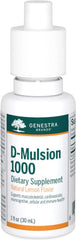 Genestra D-Mulsion 1000 amber bottle on shelf signaling premium appeal.