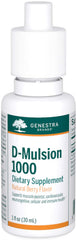 Genestra D-Mulsion 1000 bottle on a clean surface, a convenient daily vitamin D option.