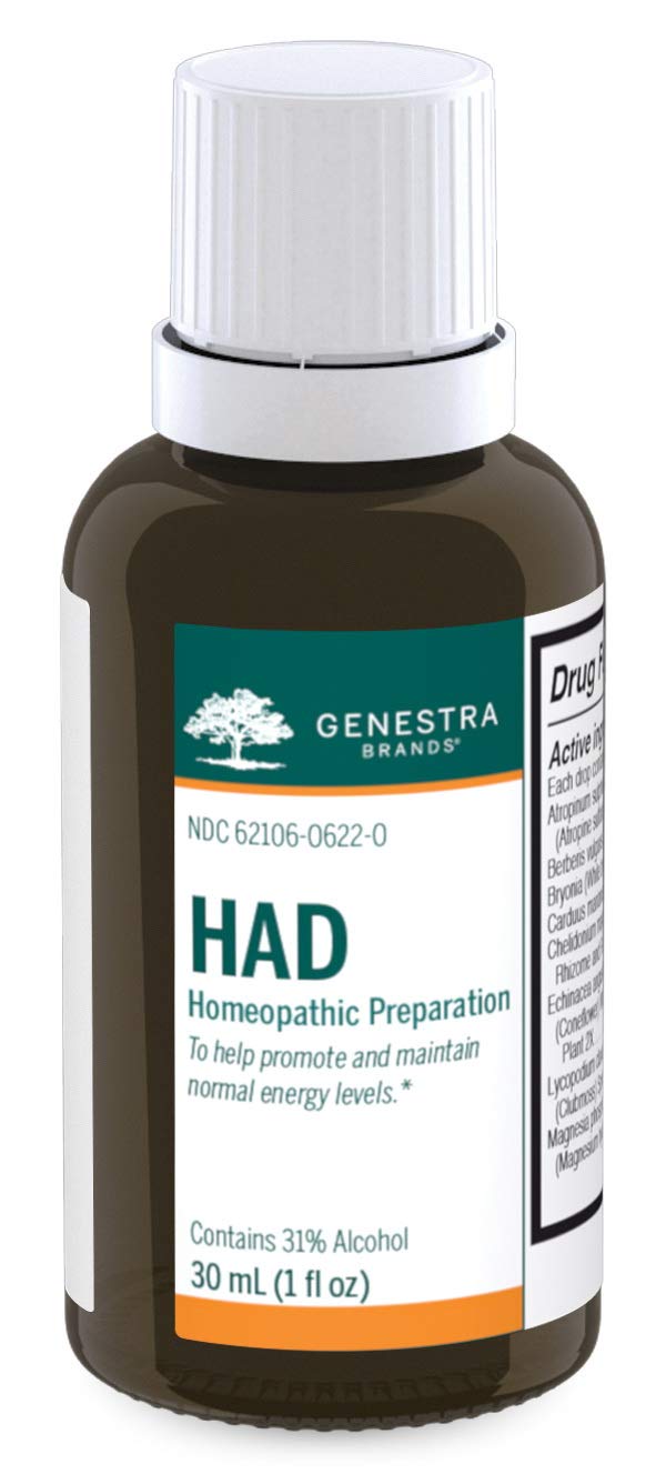 Genestra HAD bottle front view, suggesting energy support option