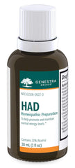 Genestra HAD bottle front view, suggesting energy support option