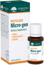 Genestra Brands Micro-gen gingko bottle showcases a balanced herbal blend for daily vitality.