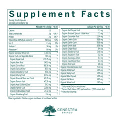 Genestra Phyto Greens Capsules label highlights certified organic and GMO-free ingredients.