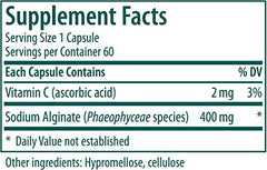 Genestra Sodium Alginate capsules closeup highlighting easy-to-swallow vegetable capsules.