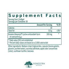 Genestra Ubiquinol 100mg softgel close-up shows smooth capsule texture.