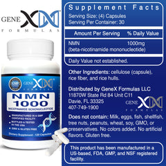 Genex Formulas NMN 1000mg COA label indicating quality transparency