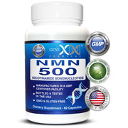Genex Formulas NMN 500mg bottle front view shows premium shelf-stable packaging