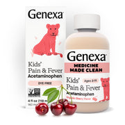 Genexa Children's Clean Acetaminophen bottle pour for easy dosing during fever relief