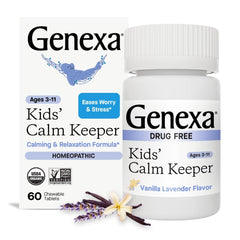 Genexa Kid's Calm Keeper bottle close-up, chewables that may help soothe kids.