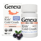 Genexa Kids Cold Crush packaging shows a clean, kid-friendly remedy for seasonal coughs.