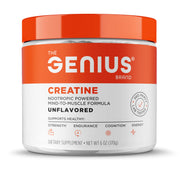 The Genius Brand Genius Creatine powder with scoop for steady energy during workouts.
