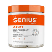 Genius Gamer bottle on a desk suggesting focused gaming sessions.