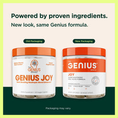 Genius Joy label front showcases organic, gluten-free promise
