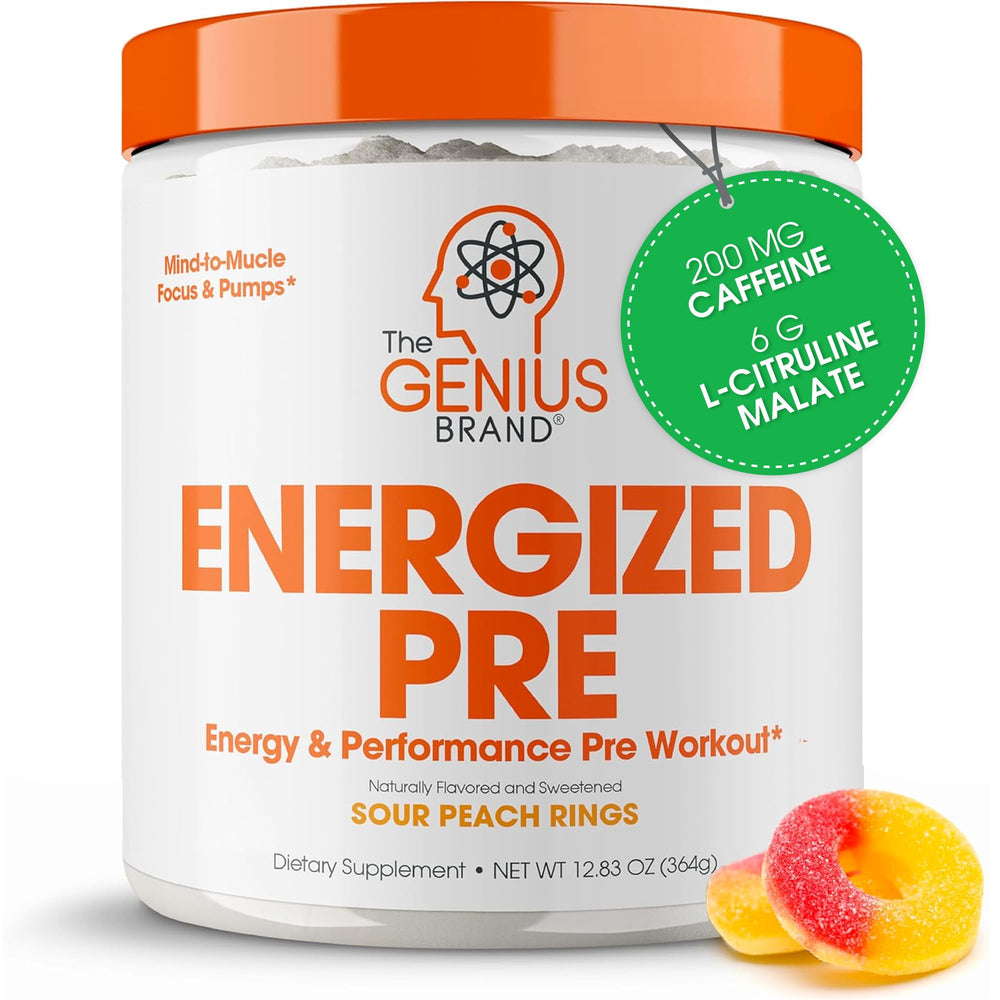 Genius Energized pre-workout bottle front for enhanced workout energy