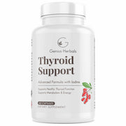 GENIUS HERBALS Thyroid Support bottle with capsules for daily energy support.