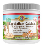 Gentle Blends Pet's Friend eggshellent calcium bottle highlights pure eggshell powder for daily bone support.
