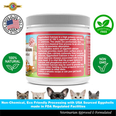 Gentle Blends Pet's Friend eggshellent calcium comes with simple measuring to ease daily dosing.