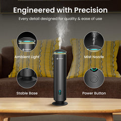 GentleJet MajesticMist app-control dashboard shows remote mist customization for personalized scent schedules.