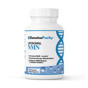 GenuinePurity liposomal NMN bottle shows 250 mg capsules for daily energy support.