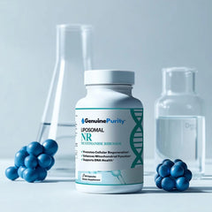GenuinePurity Liposomal NR packaging on display highlights USA-made quality