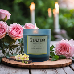 Genzers Tobacco Vanille candle jar releasing a rich aroma for cozy spaces