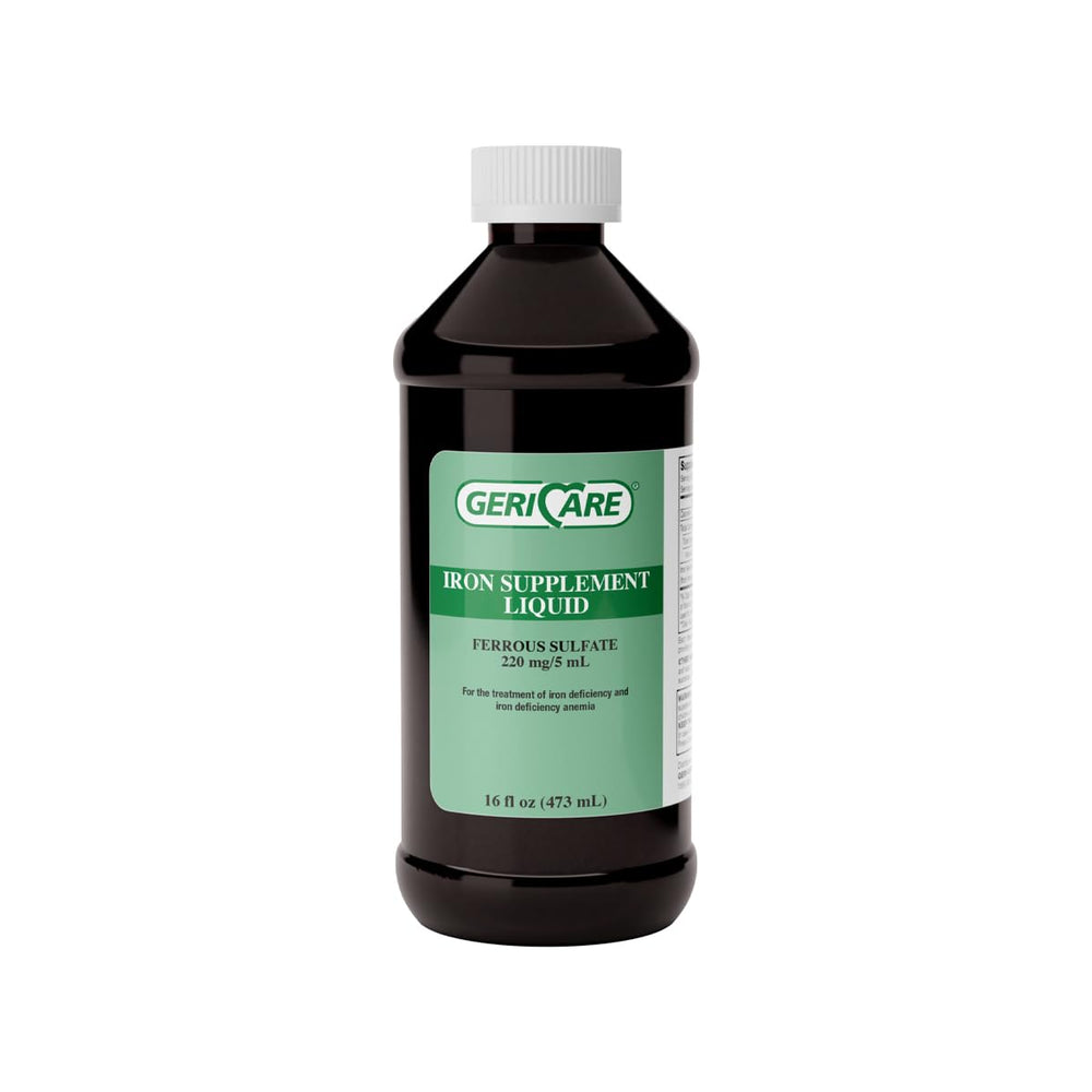 GeriCare 220 High Potency Liquid Iron bottle with clear label for easy dosing.