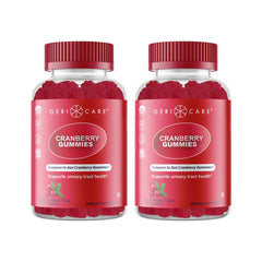 GeriCare Cranberry Gummies bottle highlighting urinary health and antioxidant support.